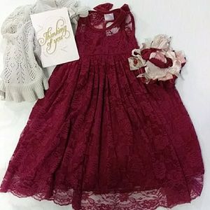 Sold🚫 Girls wine colored ankle length lace dress